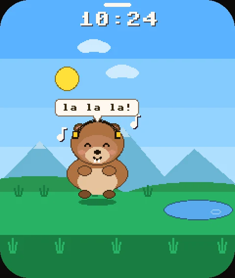 Na tela da placa, a capivara Capi dança com notas musicais, dá uma cambalhota e comemora com confete