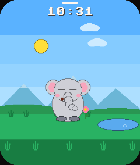Elefante cinza de orelhas rosa cheirando uma flor