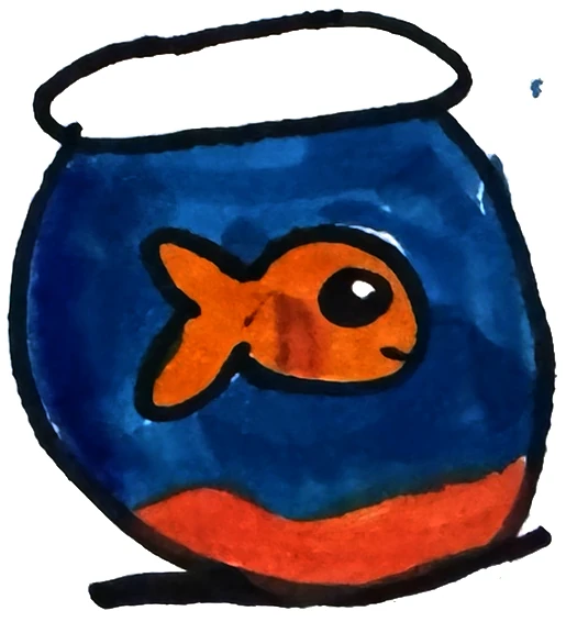 Desenho do João: aquário azul com um peixinho laranja